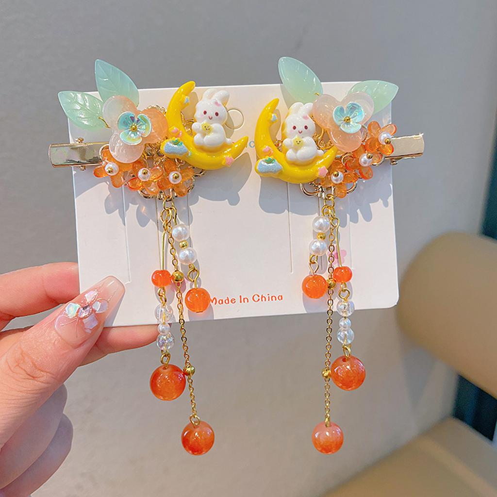 Ancient Vintage Tassel Hairpin Chinese Style Glass Colored Flower Hair Clip For Women Girls Elegant Hanfu Jewelry Hair Accessory