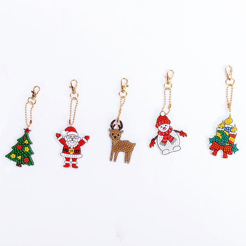 Special-Shaped Brick Diamond Painting Keychain Diy Christmas Series Cartoon Decorative Small Pendant