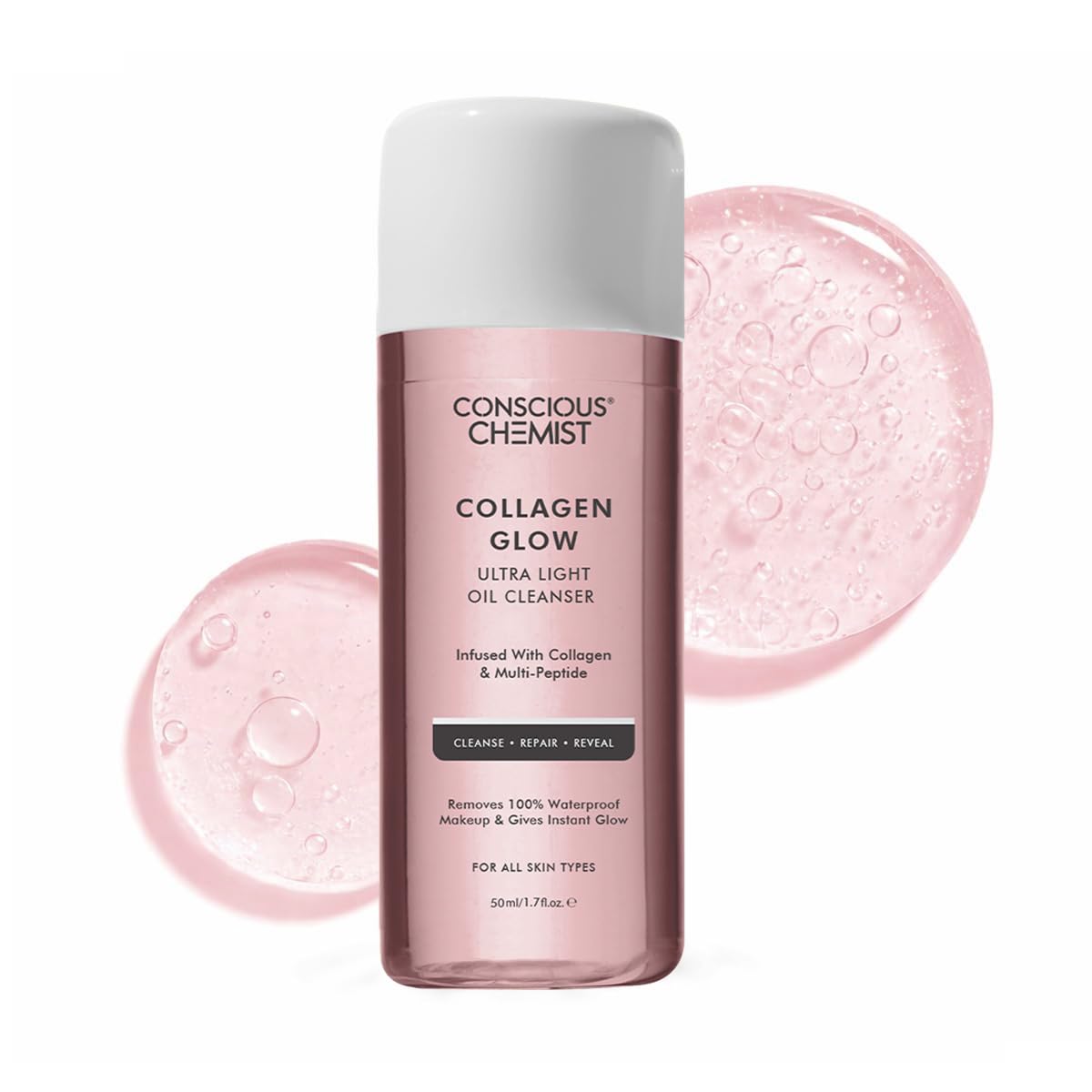 

Conscious Chemist® Collagen Glow Ultra Light Oil Cleanser | 50ml | Makeup Remover & Nourishing Oil Cleanser with Hydrolyzed Collagen & Peptides |
