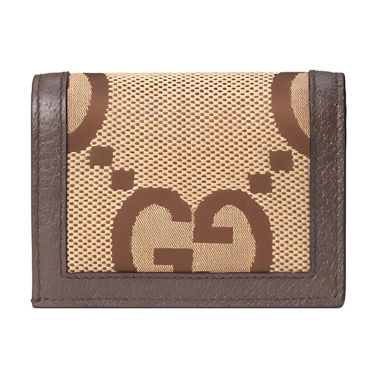 Gucci Diana Bamboo Buckle Jumbo Super Double G Logo Double Fold Canvas And Leather Card Wallet Women Wallet Ebony Camel Brown 658244-UKMBT-2572
