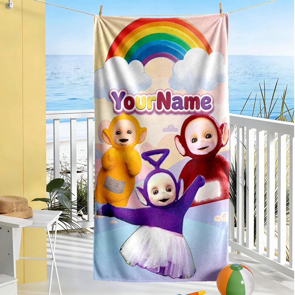 Teletubbies Customizable Name Beach Towel Soft Durable Quick-Dry Suitable for Swimming Gym Camping Yoga Vacation