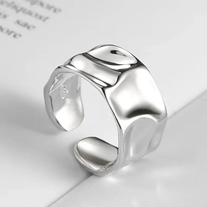 Irregular Metal Geometric Open Rings for Women Fashion Gold Silver Color Lava Pleated Wide Ring Party Temperament Jewelry Gifts
