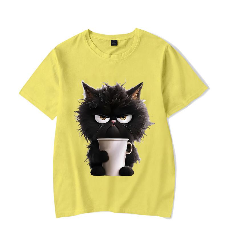 

Футболка с короткими рукавами из хлопка с принтом «Милый кот» для лета, спорта и отдыха, свободные женские футболки 3XL жёлтый