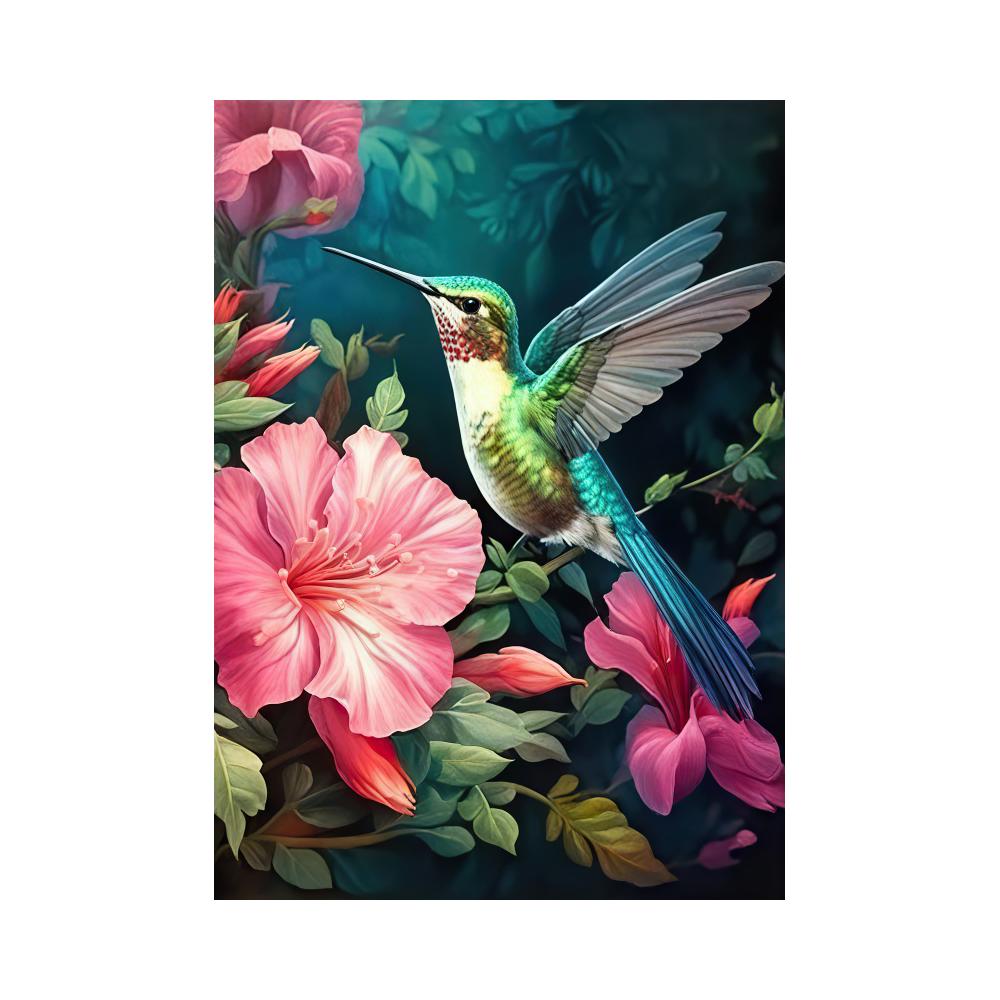 Modern Glam Rahmenlos Kolibri Vogel Tierdruck Wandbehang Dekoration Rosa Blumen für Wohnzimmer, Wanddekor, Ohne Rahmen