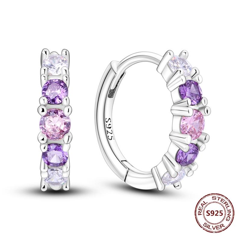 Purple Zircon Hoop Earrings 925 Silver U-shaped Liquid Metal Love Heart Fashion Earrings For Women Jewelry