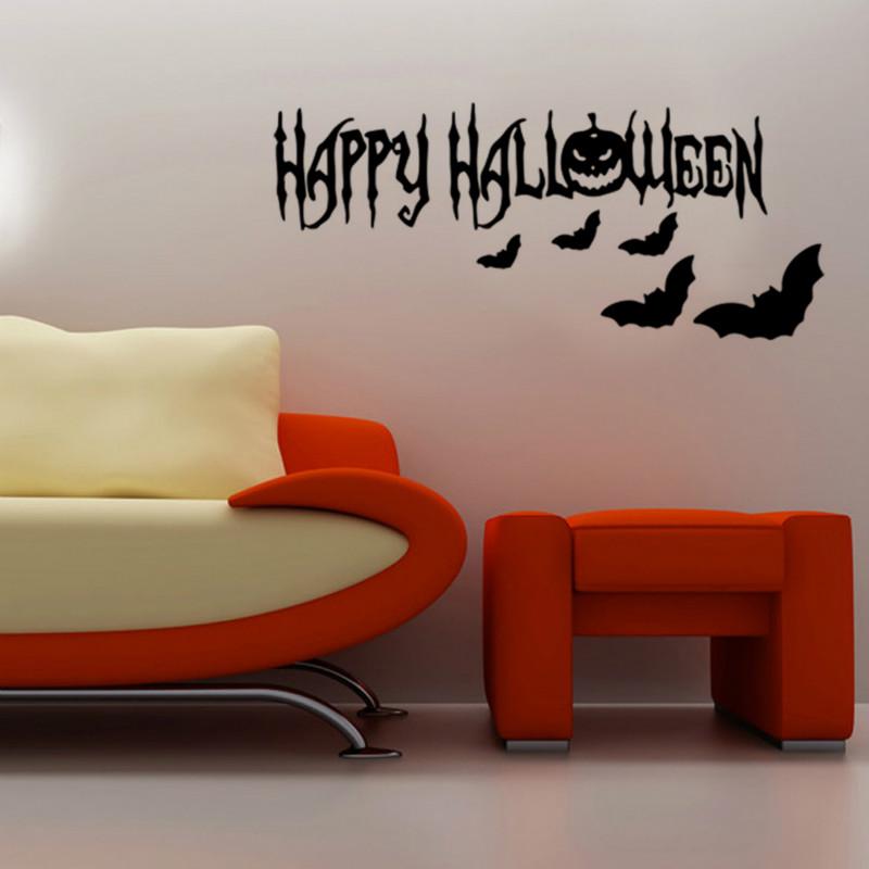 New Happy Halloween Pumpkin Bat Wall Sticker Living Room Bedroom Decorative Wallpaper