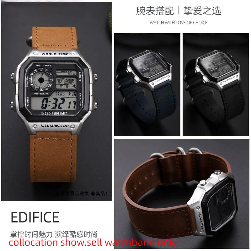 18mm Metall Edelstahlring Herren Uhrenarmband Für Casio W218H/AE-1200/1300/SGW-300 A159/A158 AQ-S810W Echtes Leder Armband