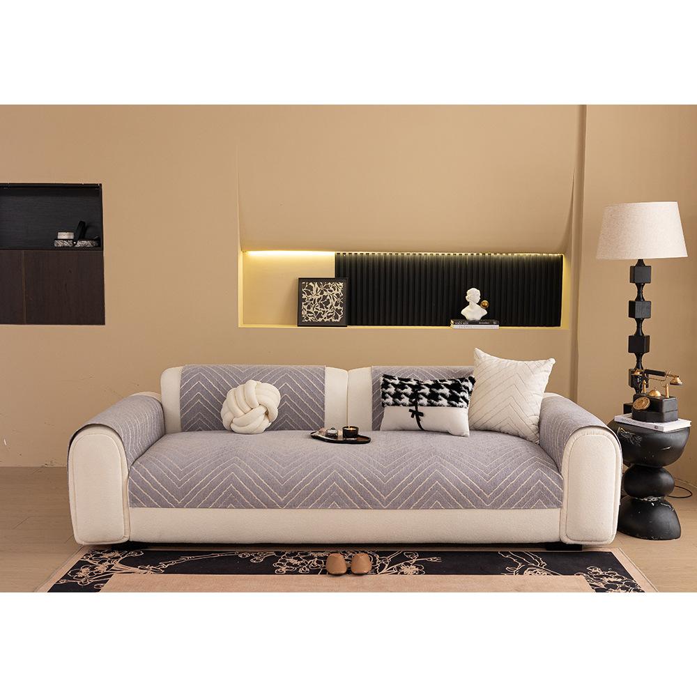 New Chenille Sofa Cushion Non-Slip, Dirt-Resistant And Anti-Cat Scratching Straight Row Cover Light Luxury High-End Cover Cloth Towel
