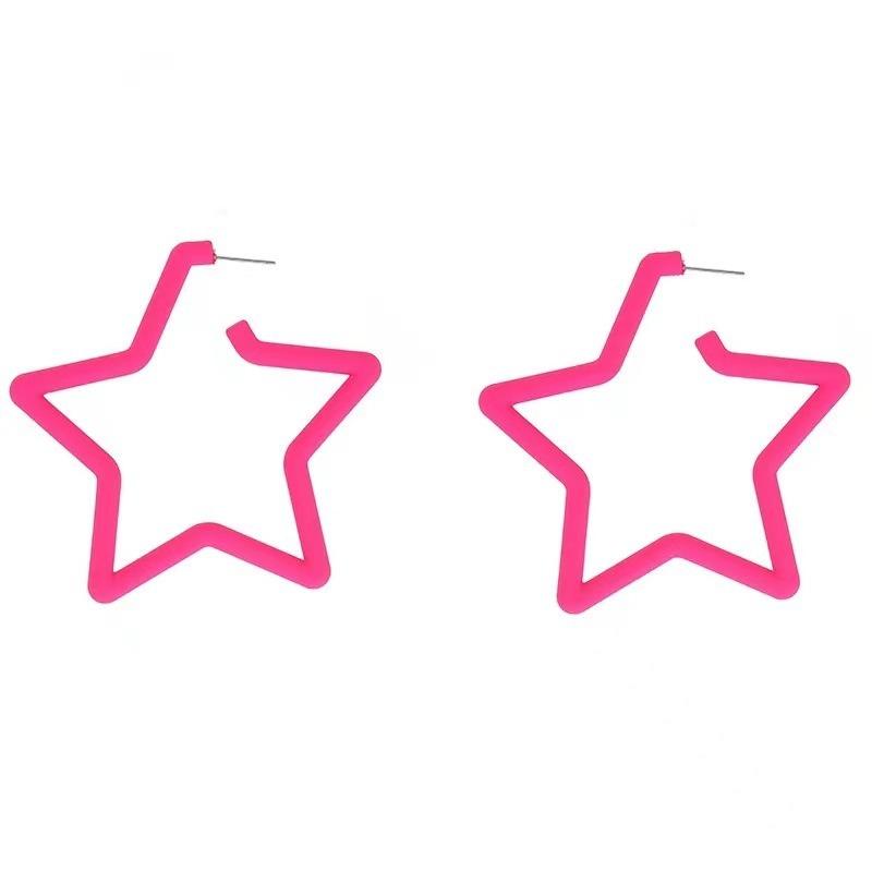 Colorful Earrings with Fluorescent Effect, Featuring Exaggerated Personality, Five-pointed Star-shaped Ear Holes, Ear Clips and Dangling Fringes.