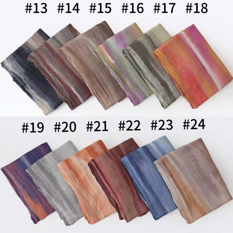 Retro Gradient Pleated Stripe Cotton Headscarf - Women's Large Ethnic Wrap
