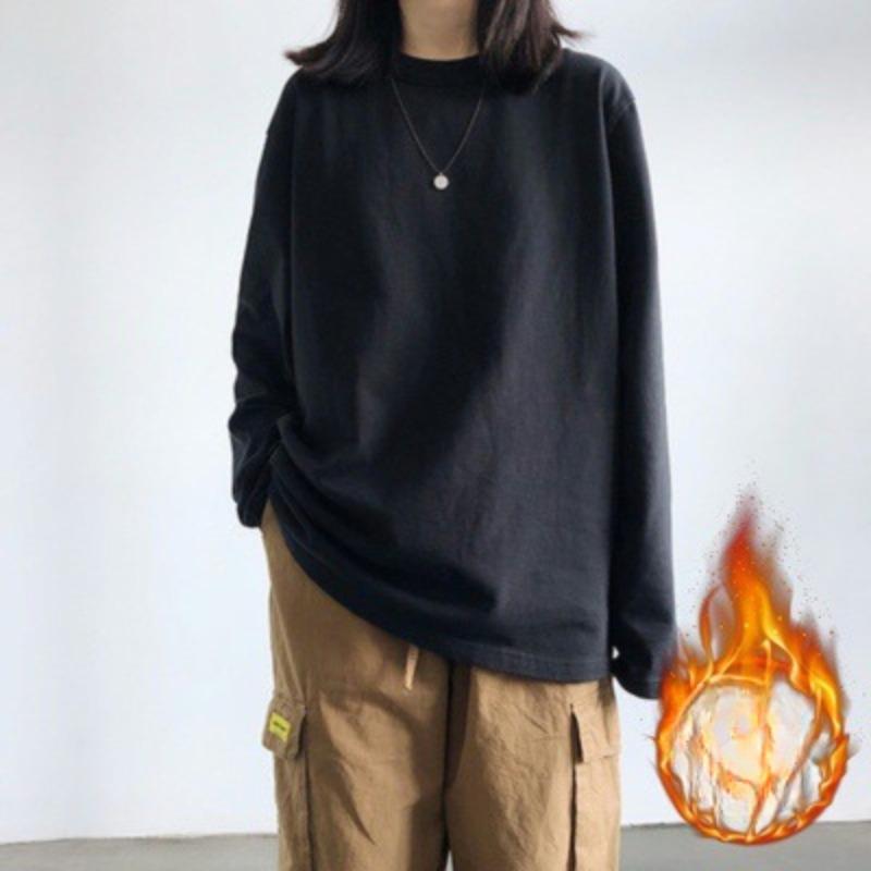White Plus Fleece Warm Undercoat Female Autumn and Winter New Korean Women's Wear with Students Long Sleeve T-shirt Female Tide