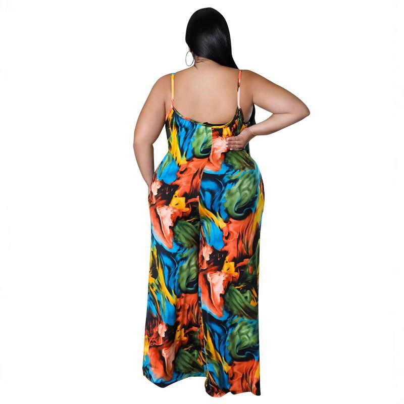 MY912 Plus Size Womens Sleeveless Printed Jumpsuit With Belt Soft Milk Silk Fabric 2025 Collection Straight Leg Sweet Gentle Style Casual Wear