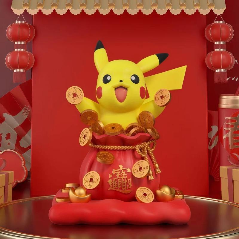

13cm Pikachu Gk Figure Gold Coin Themed Collectible Statue Desktop Decor Car Ornament Anime Peripheral Toy For Fans