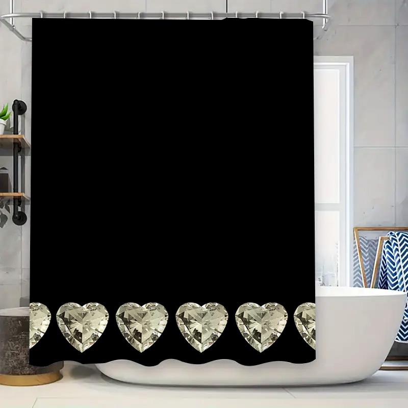 

Luxury Black Shower Curtain With Crystal Heart Design For Bathroom Decoration Water-Resistant Fabric Shower Liner W60H190(CM)-1 Pcs