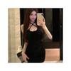 High Waist Tight Suspenders Neck Dress Women's Summer Pure Desire Pink Pumping Pleated Lace-up Spice Girl Hip Skirt Short Skirt