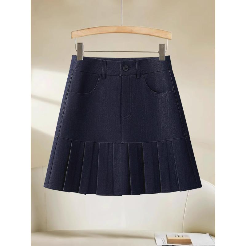 

Women s Luxury A-Line Pleated Denim Midi Skirt - Spring/Autumn 2025 Collection 31/3XL (135-145 jin)