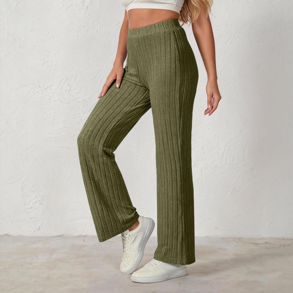 Women's Loose Straight Leg Leggings, High,Waisted Elastic Ribbed Knit Casual Pants, Comfortable And Warm Sweater Pants, Soft Home Pants