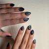 24Pcs Black Cat Eye Starry Sky Short Almond Press On Nails Minimalist Fake Nail Tips Gift For Girls