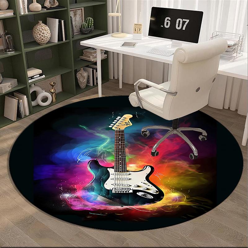 Colorful Guitar Dreams round carpet Chair cushion Round Entryway Rug, Soft Round Rugs for Living Room, Bedroom, Circle Carpet decor gifts