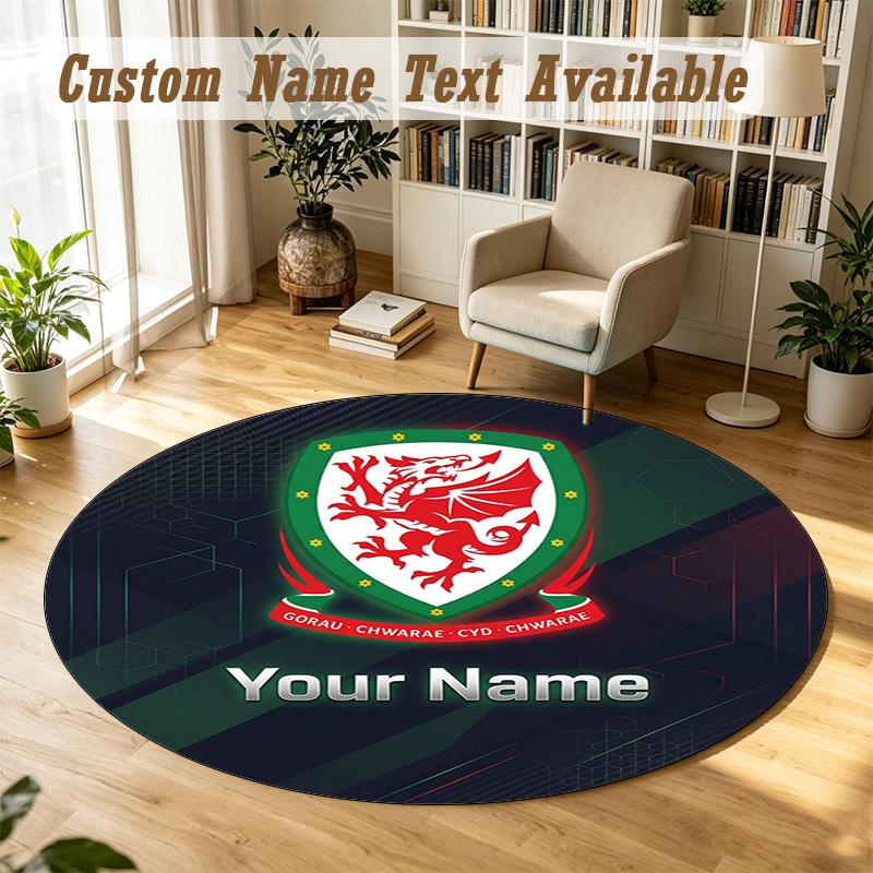 Round Rug Custom NameWales Rugby Pattern Non Slip Carpet Home Floor Decor