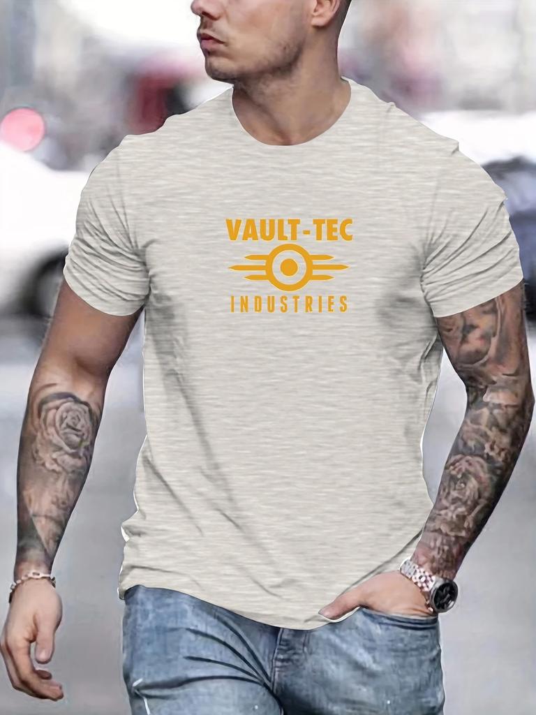 Vault Tec Industries Men's Cotton T-shirt -100% Cotton Basic Casual Round Neck T-shirt, Summer Casual Outdoor Activity Top