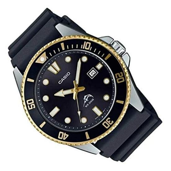 Casio Stainless Steel Quartz Watch with Resin Size Men's Diver-Style Strap, Black, 25.6 (Model MDV-106G-1AVCF)