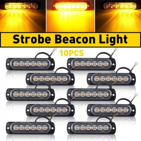 10X 6 Amber Car Truck LED Strobe Emergency Beacon Warning Hazard Flash Light Bar