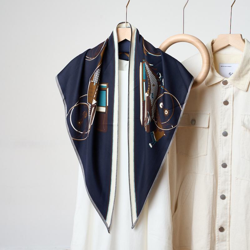 Summer Atmosphere Wearing Belt Waist Seal Twill Silk Simulation Silk Cool Triangle Scarf Cashew Print Women's Silk Scarf