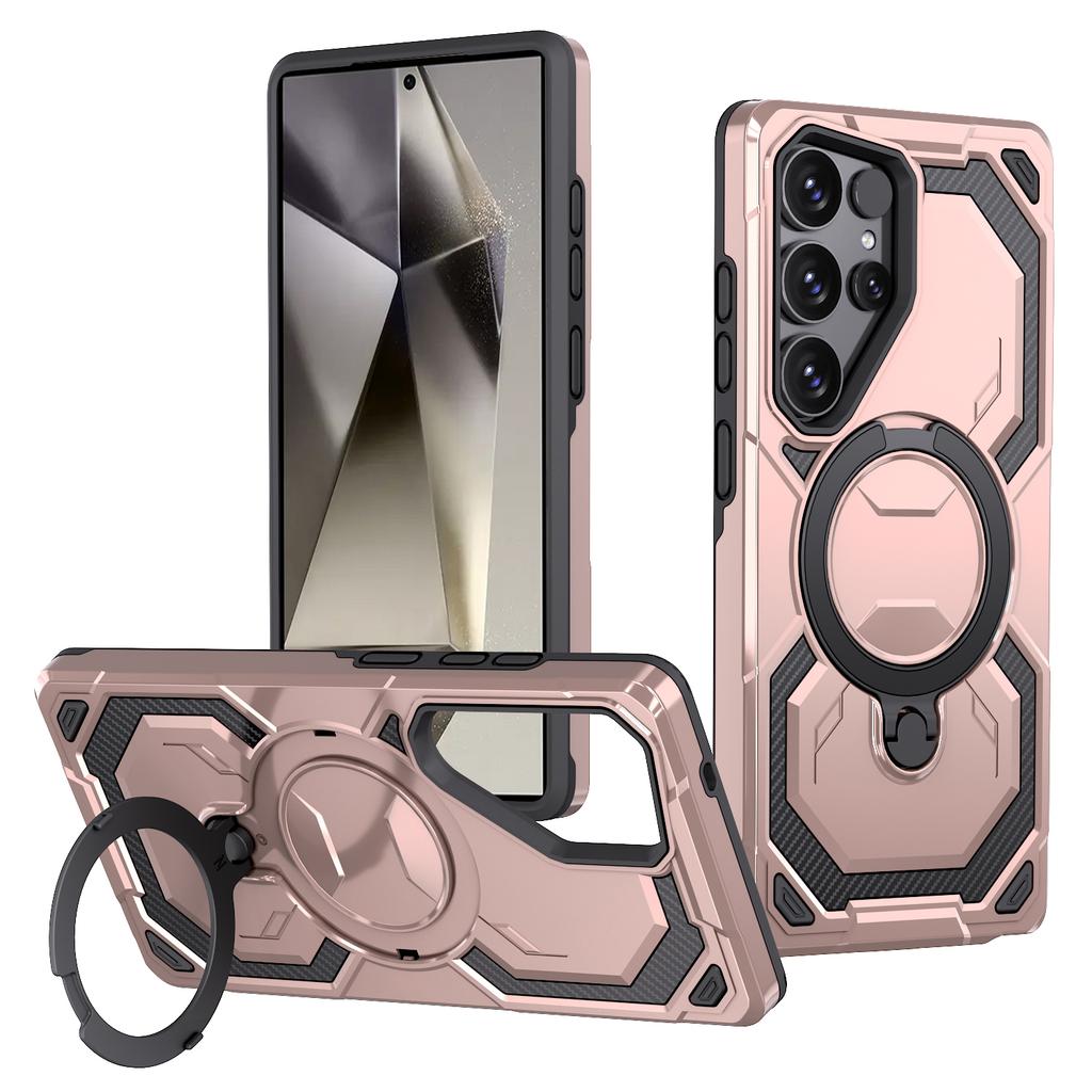 For Samsung Galaxy S24 Ultra Magnetic Case Ring Kickstand PC + TPU Hybrid Phone Cover