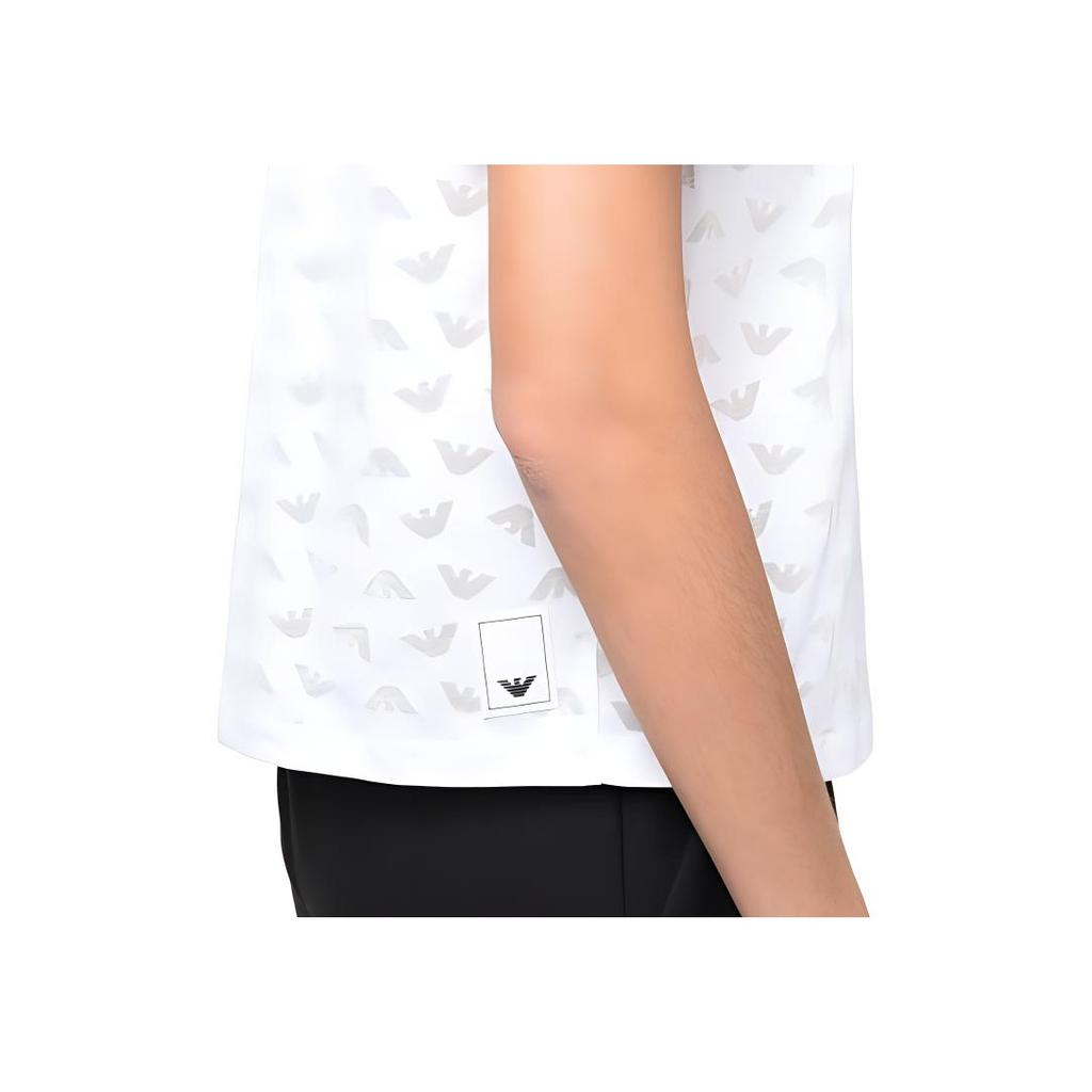 Emporio Armani SS23 Logo All Over Print Short Sleeve T-Shirt Women Tops White 3R2T7F-2JWBZ-0100
