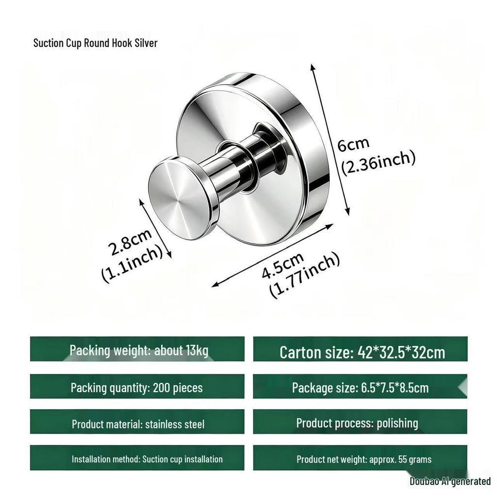 Traceless Stainless Steel Suction Cup Hook for Bathrooms & Kitchens