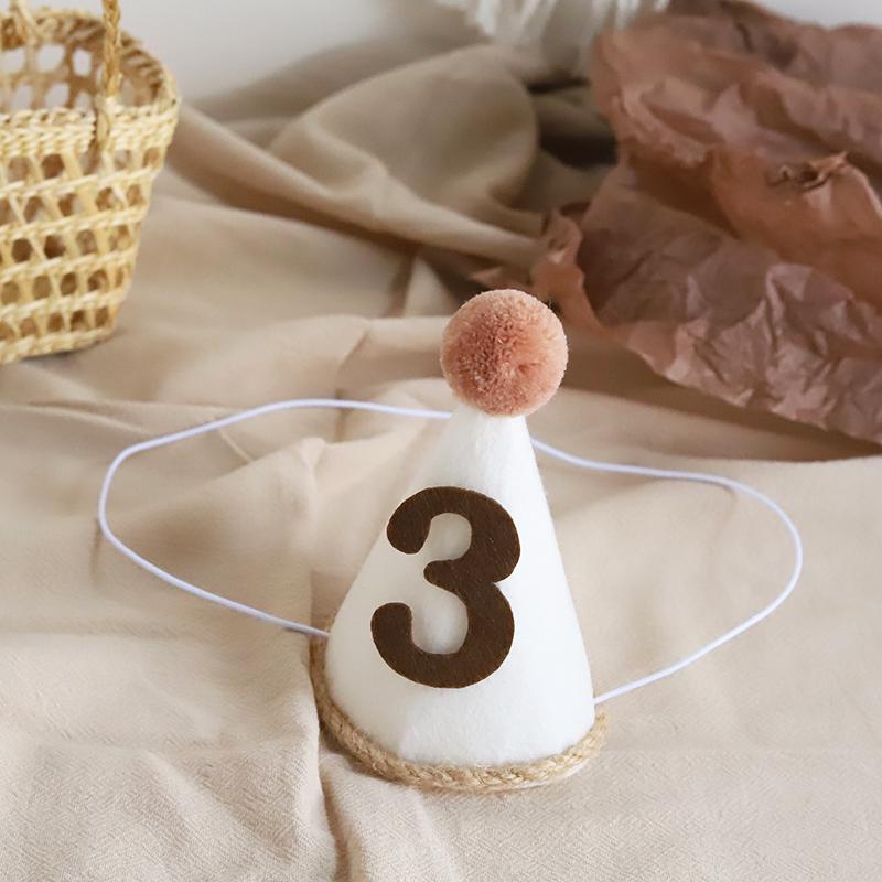 Mori Girl Cream Felt Birthday Hat for Children's 1st Birthday Photoshoot