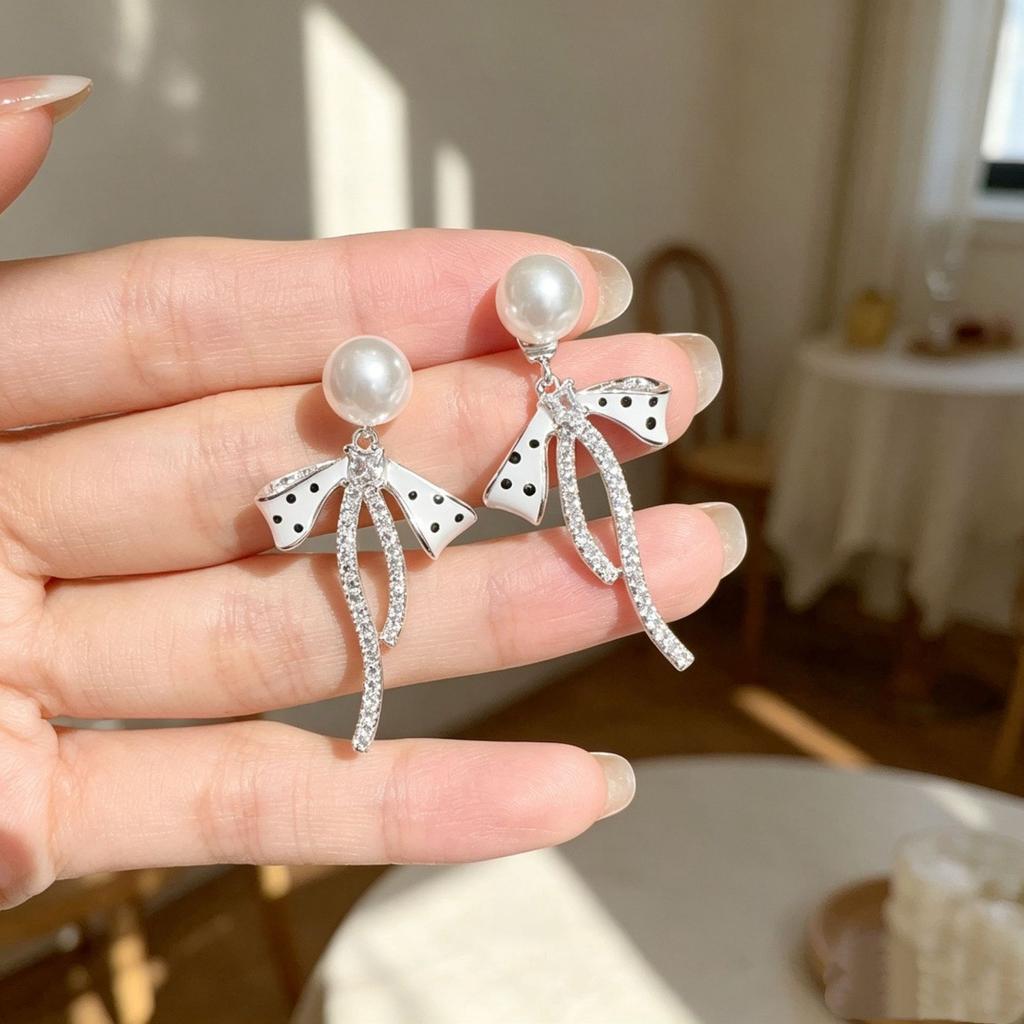 Cute Pearl Bowknot Drop Earrings For Women Trendy Dot Bow Dangle Earrings Minimalist Sweet Wedding Party Jewelry Pendientes Gifts