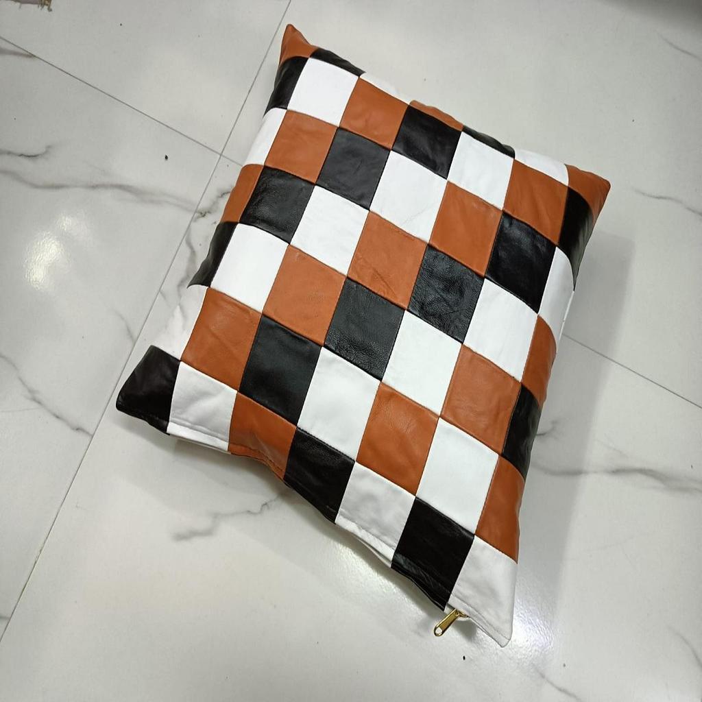 NOORA Kombinationsfarben Leder Kissen- & Kissenbezug, Boho Stil Heimdekor, Quadratisches Patchwork Design Überwurfbezug für Einweihung