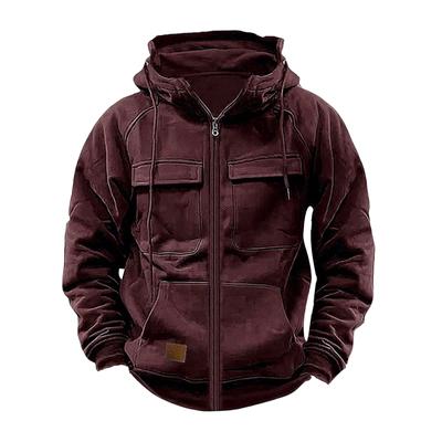Autumn Winter Men's Hooded Solid Hoodies Jackets Multi Pockets Male Zipper Sweatshirts Sports Outdoor Casual Hoodie Coat