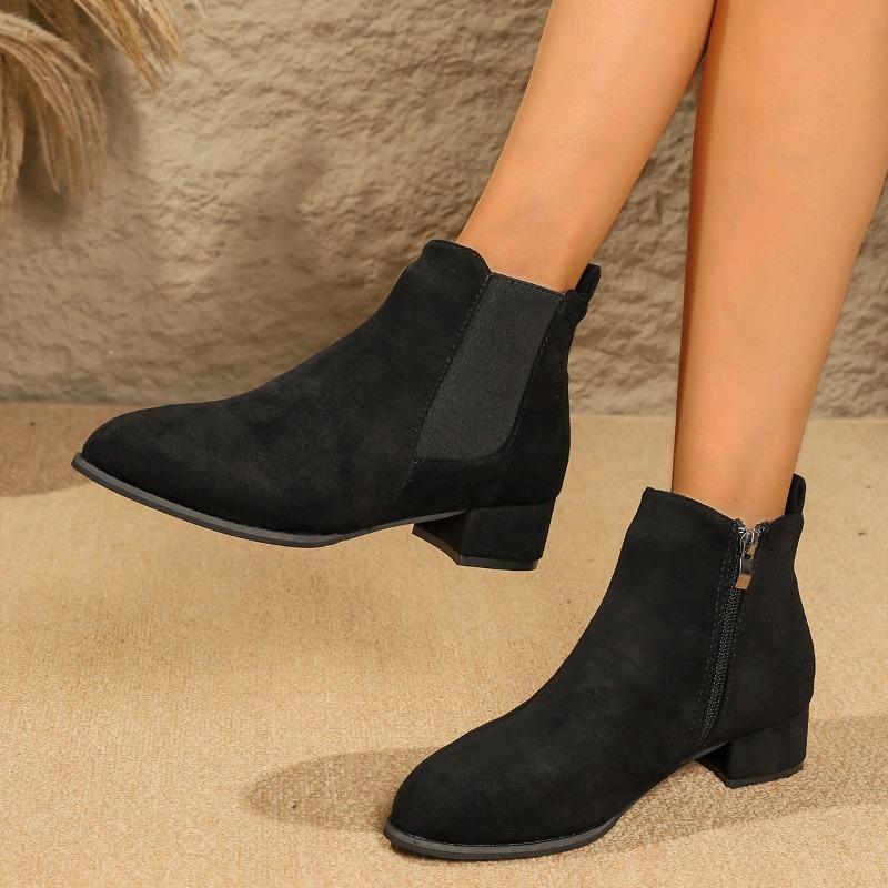 2025 Damankelstövlar med Spetsig Tå och Tjock Sula Mocka Ovan Del Enkel och Mångsidig Stil Höst Vardagskläder Ankelstövlar