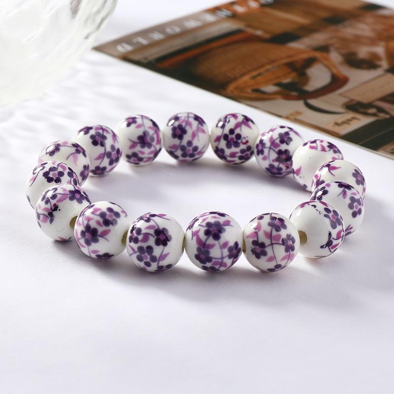 Ceramic beaded flower bracelet women's retro medium and high-end sense simple Jingdezhen bracelet.