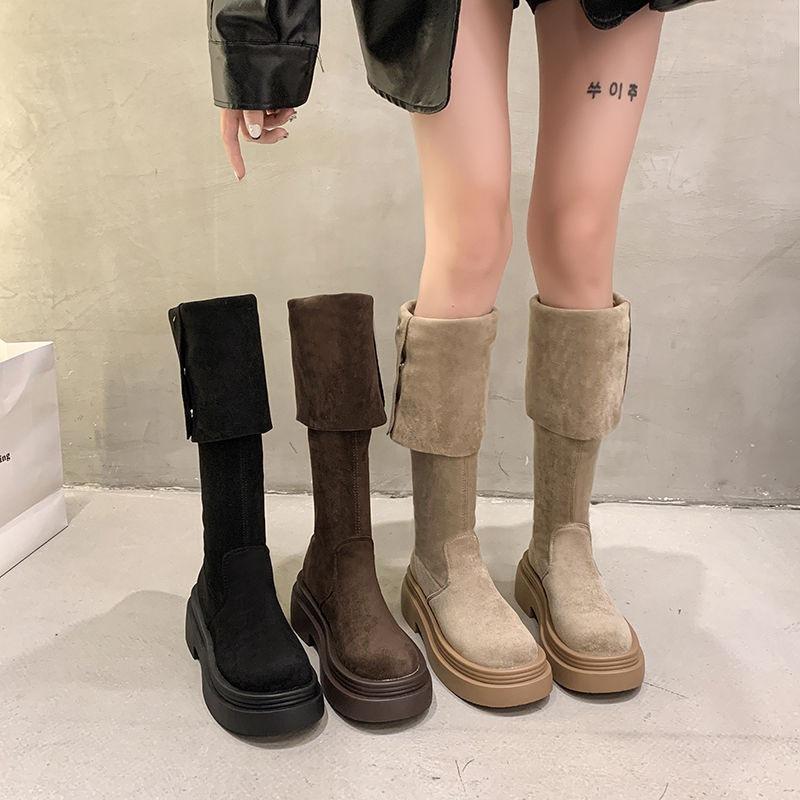 Thick-soled high boots over the knee, autumn and winter suede two wear retro knight boots, long boots for women