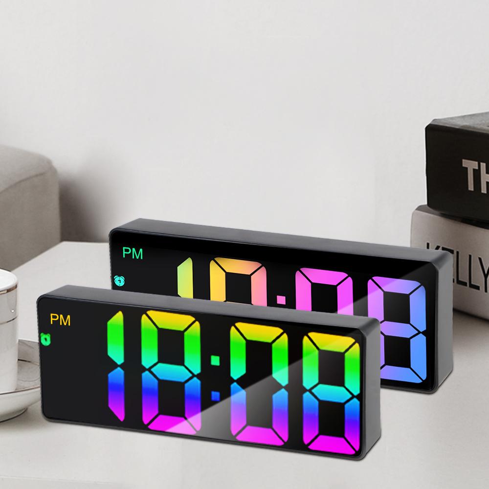 Electronic Student Digital Clock Table Desk Clock LED Alarm Clock 12/24 Hours Voice Control Temperature Dual Snooze