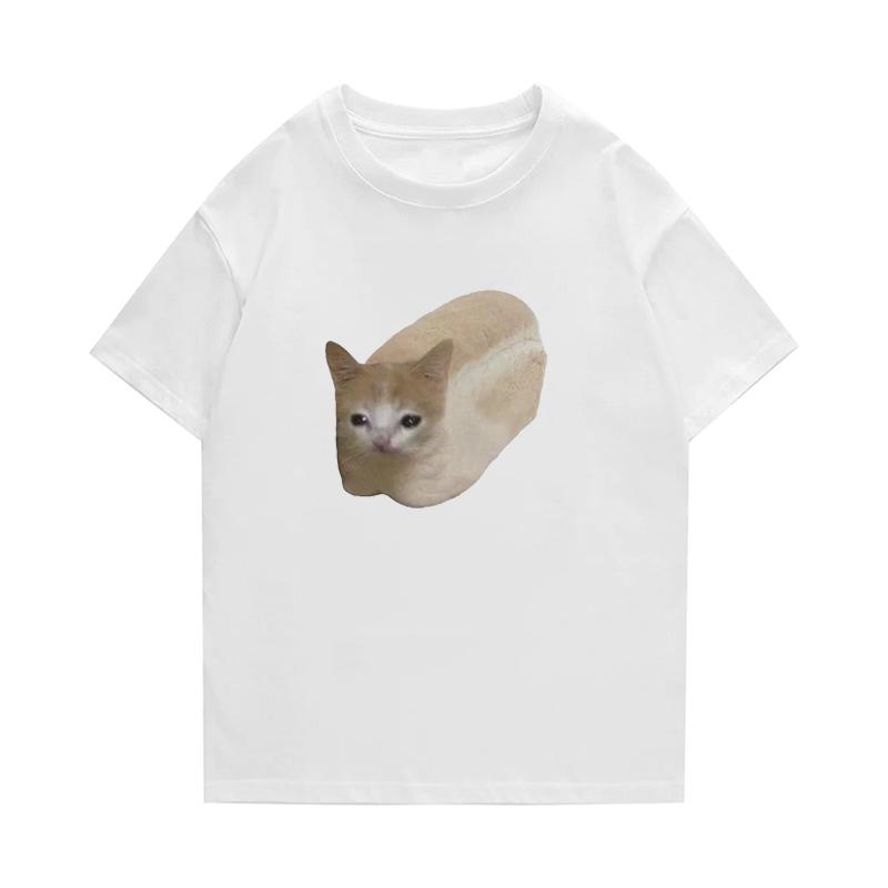 Sporty Fun Cotton T-Shirt Oversized Summer Men Women Niche Cat Bread Print T Shirt Leisure Hip Hop Short Sleeve Tops Tees S-4XL