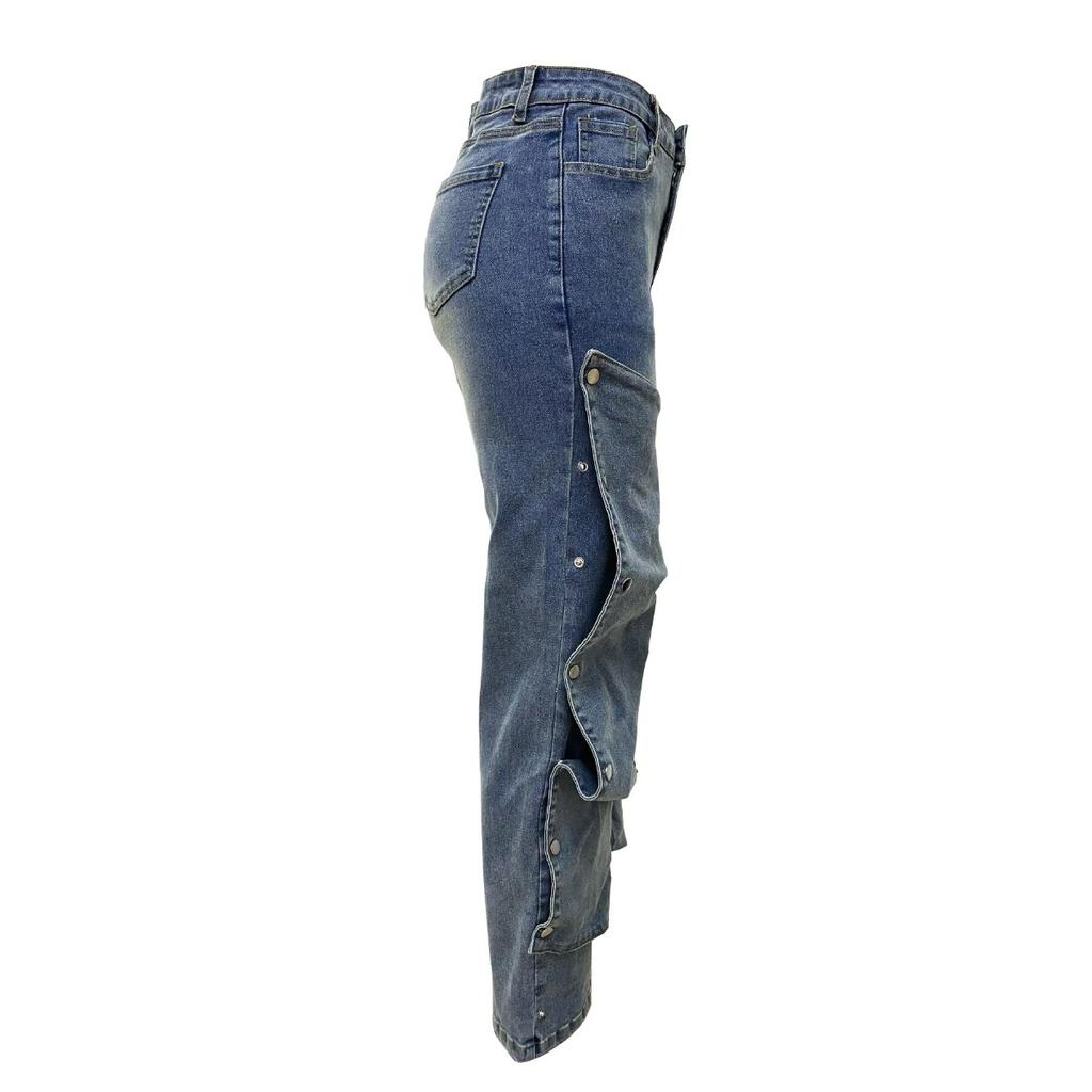 STREETRICH Fashion Detachable Buckle Irregular Jeans For Women High Waist Denim Pants Female Trendy