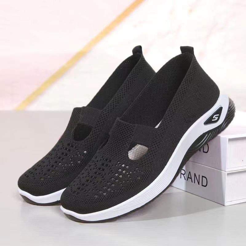 2025 summer one-pedal fly-woven women's shoes soft-soled versatile mother shoes hollow breathable women's shoes casual shoes walking