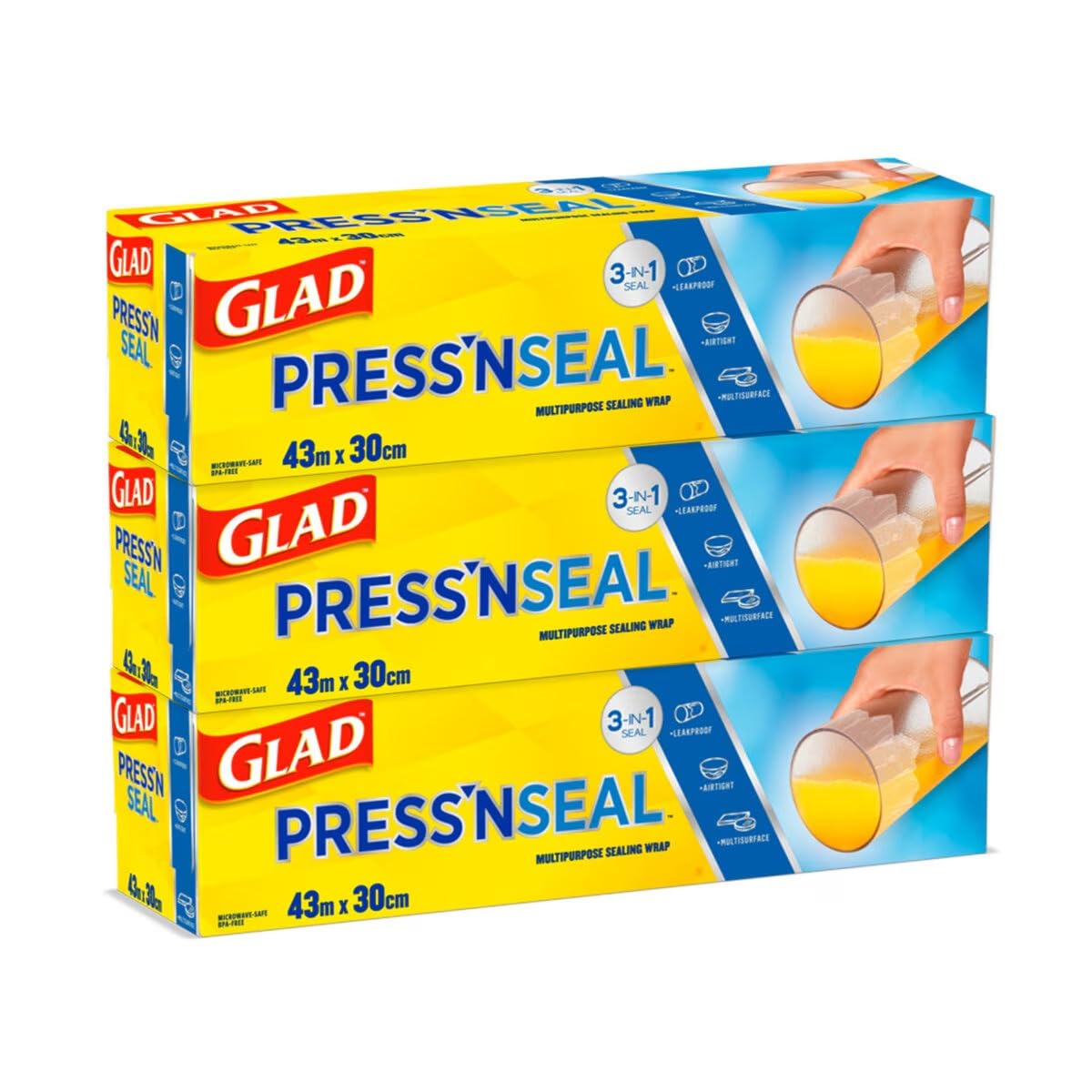 of Seal Glad Food Glad Storage Food Kitchen Household Large Costco 350086 [Set 3] Press n Wrap, Wrap, Supplies, Goods, Capacity,