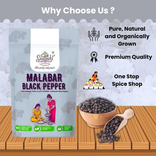 Saatyaki Naturals Orangic Black Pepper -200gm | Sabut Kali Mirch, Malabar Peppercorn, Kali Mirch, Black Peppercorns| Non-GMO, Gluten Free