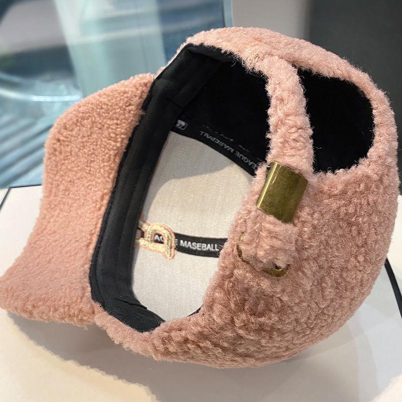 Womens Fashion Lamb Autumnwinter 2025 Baseball Cap Adjustable Fleecelined Casual Versatile Hat