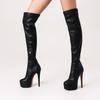 Round Toe Platform Ultra Hollow Out Fine Heel Plush Lining Over The Knee High Boots With Side Zipper Slip On Long Boots 2025