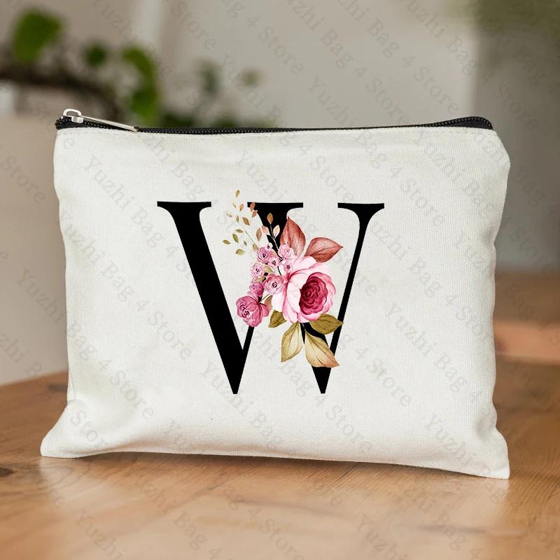 A-Z Alphabet Cosmetic Storage Bag Initial Graduation Gifts for Teacher Flowers Print Toiletry Bag for Bridesmaids Wedding Gifts