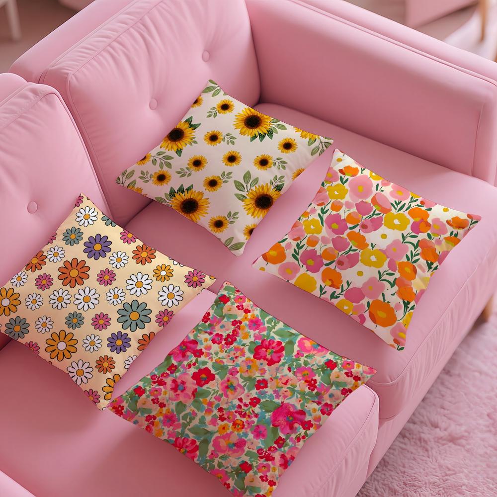 Full Print Floral Print Pattern Pillow Case Silky Short Plush with Invisible Zipper Dustproof Sofa Cushion Cover for Home Decor