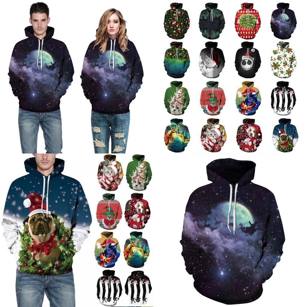 Festive Men Women Christmas 3d Graphic Printed Hoodie Sweatshirt Jumper Tops