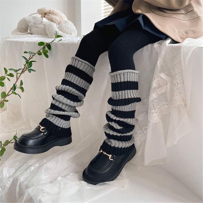 1 Paar Kinder Gestreifte Stulpen Warme Strick Kniehohe Socken Stilvolle Socken Ärmel Winter Essentielle Bekleidungsaccessoires